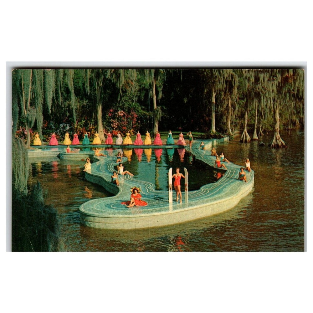 1957 Esther Williams Swimming Pool Cypress Gardens FL Florida Map Postcard